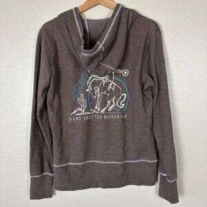 Ariat Brown Cowboy Horse Hoodie Zip-Up Women Top